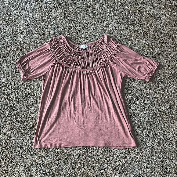 LOFT Women’s Medium Dusty Rose Ruched 1/2 Sleeve Top/ Shirt. - Picture 5 of 7